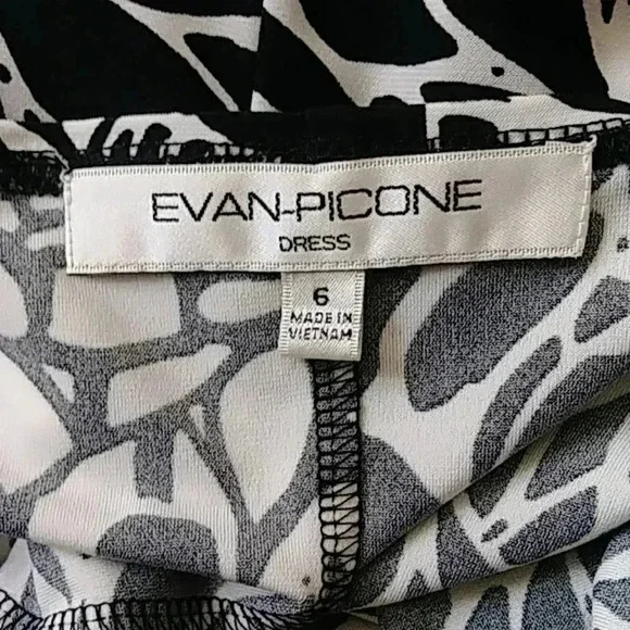 Evan-Picone Black White Print Faux Wrap Dress - Picture 3 of 3